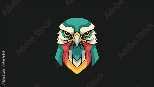 Intense gaze of a stylized falcon, vibrant colors and sharp details.