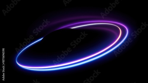 On a black background, blue and purple glowing elliptical lines swirl from left to right, perfect for digital visuals, graphic elements, or creative backgrounds.
