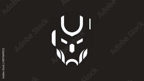 Minimalist Iron Man Helmet Design on Black Background, Futuristic Concept Art.