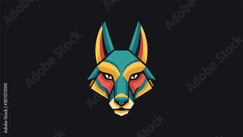 Colorful geometric illustration of a stylized fox head with vibrant hues and sharp angles.