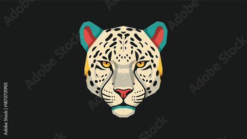Artistic leopard head illustration with vibrant colors and striking details on a dark background.