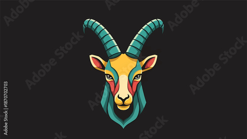 Vibrant artistic illustration of a goats head with striking colors and intricate details.