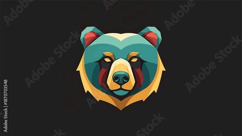 Vibrant Bear Head Illustration - A Colorful Geometric Design.