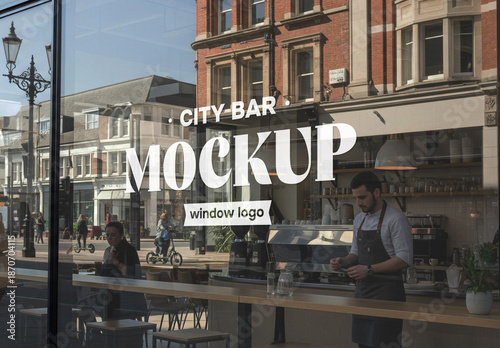 Restaurant glass window logo design mockup