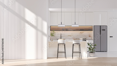 elegant contemporary white room kitchen room interior ,Color of the Year 2026 – Cloud Dancer ,copy space .3Drender