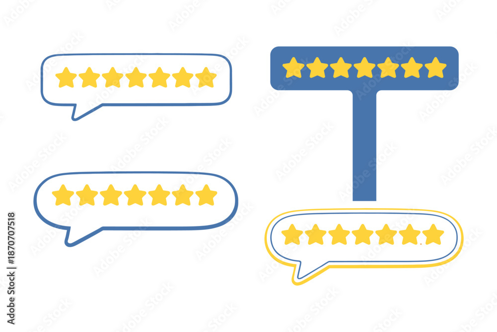 Φωτογραφία Yellow star ratings in speech bubbles and a t shaped arrangement shown