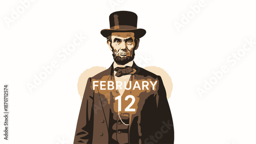 Illustration of Abraham Lincoln with February 12 text commemorating his birthday.