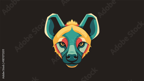 Vibrant hyena illustration showcasing a colorful and stylized animal portrait against a dark background.