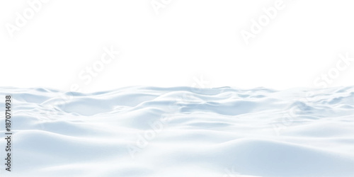 A close-up perspective of rolling snowdrifts creating a winter texture on a white background
