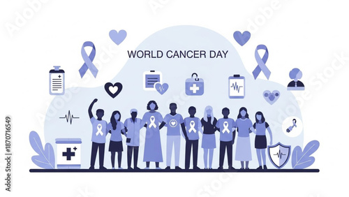 World Cancer Day Awareness and Support Concept Vector Illustration
