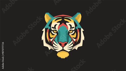 Vibrant Tiger Head Illustration - A Colorful and Artistic Representation.