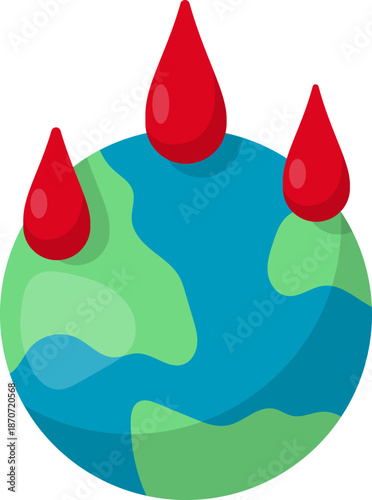 Globe With Blood Drop Vector Illustration
