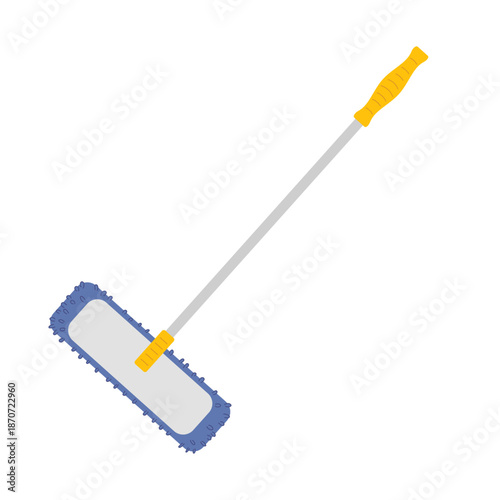 Long-handled mop with removable cloth for easy cleaning of floors in homes and offices. Blue brush on mop for cleaning