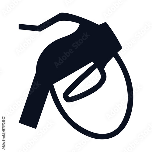 Dark silhouette of a gas pump nozzle with a hose, symbolizing fuel, energy, and transportation, isolated on
