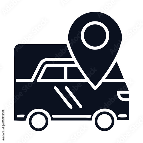 Delivery van with a location pin icon, representing logistics, shipping, and package tracking services, isolated on