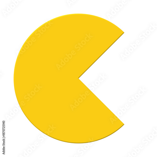 Yellow pie chart sector isolated. 3D geometric pacman shape.