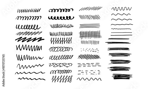 Charcoal scribble stripes. Chalk crayon or marker doodle rouge  scratches. Vector illustration of lines, waves, squiggles in marker sketch style.