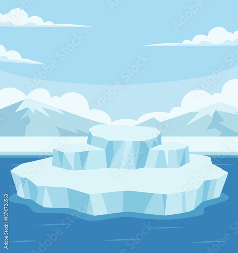 Cartoon Iceberg Floating on Ocean Illustration