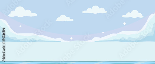 Beautiful Winter Landscape with Snowy Mountains and Soft Clouds