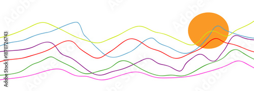 Creative minimalist modern line art print. Abstract mountain contemporary aesthetic backgrounds landscapes. with mountain, sun, sea, skyline, wave