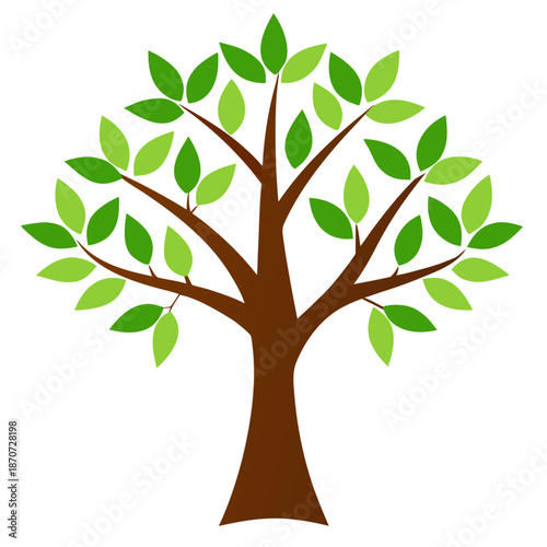 Tree with green leaves in flat design style with white background for nature and growth themes