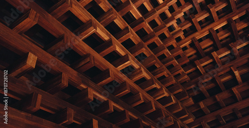Wooden lattice ceiling texture with Japanese geometric design