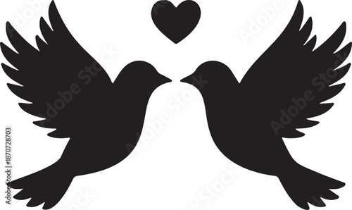 Flying Love Birds with Spreading Wings - Dynamic Romance Silhouette for Freedom, Travel, and Wedding Celebration Graphics