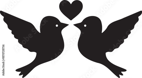 Symmetrical Love Birds Silhouette Profile - Classic Wedding and Anniversary Symbol for Invitations and Laser Cutting