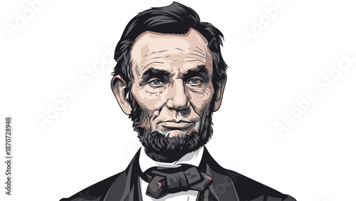 Принти на полотні Detailed illustration of Abraham Lincoln, the 16th President of the United States, with his iconic beard and serious demeanor