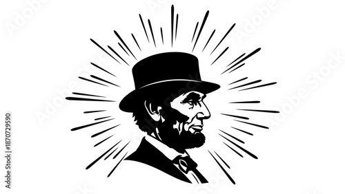 Illustration of Abraham Lincoln wearing a top hat with radiant lines.
