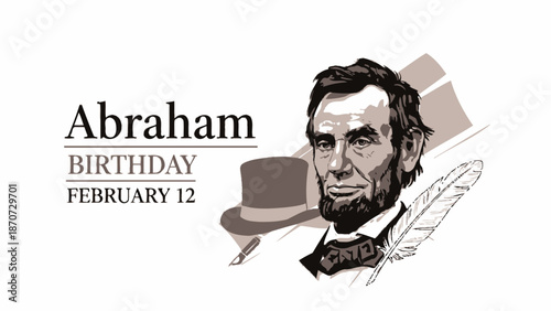 Illustration of Abraham Lincoln with birthday celebration elements.