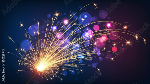 Vibrant colorful fireworks exploding in night sky with sparkling trails and bokeh lights with celebration