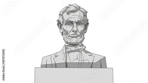 Detailed grayscale illustration of Abraham Lincoln bust sculpture.