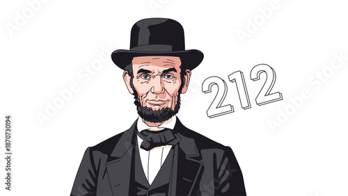 Illustration of Abraham Lincoln with number 212 in a cartoon style.