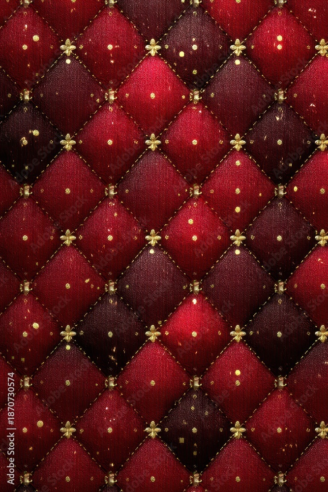 Fototapeta premium Luxurious red quilted diamond background with gold accents and festive sparkle for premium design