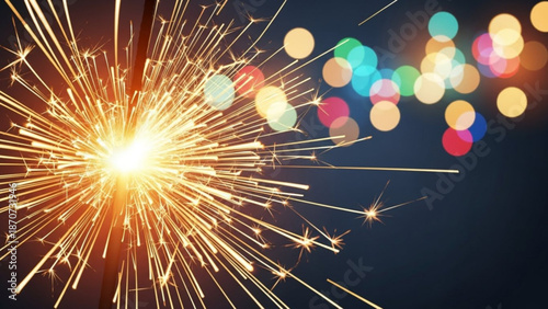 Vibrant sparkler light trails against a dark background with colorful bokeh lights with celebration