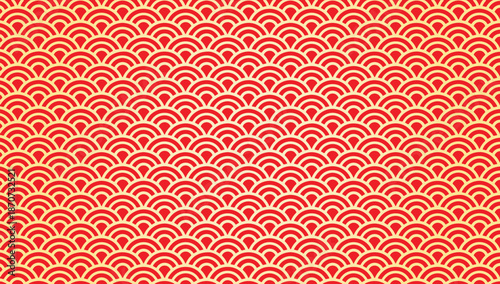 Red Chinese Wave Seamless Pattern Vector Art. Japanese Seamless Pattern Background