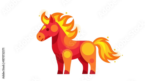 Vibrant fiery horse illustration standing proudly with flowing mane