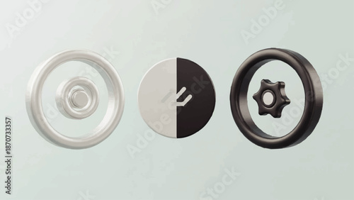 Three Round Metal Parts with Different Designs.