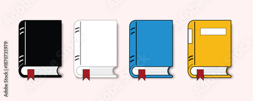 Colorful book icons set isolated on pastel background illustration art