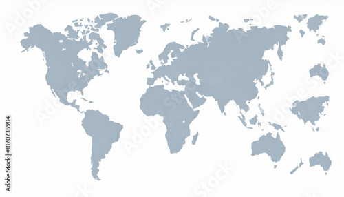 Detailed World Map Vector Illustration with Continents Silhouettes in Grey,
