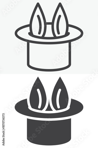 Magic hat with rabbit icon set in line and solid style. Outline and filled vector sign with editable stroke, classic trick symbol icon for magician and illusion themes.