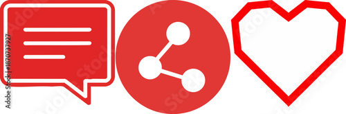 Red Social Media Interaction Icons: Comment, Share, and Like Symbols