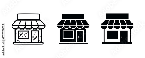 Set of three black and white storefront icon designs
