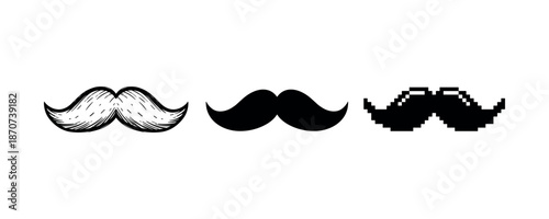 Three distinct mustache styles: textured, silhouette, pixelated