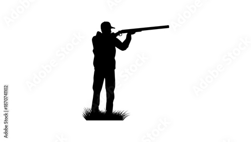a hunter with a shotgun before firing, black isolated silhouette