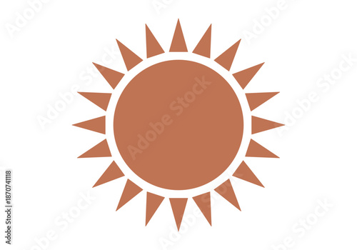 Sol de color terracota con rayos triangulares estilizados aislado 