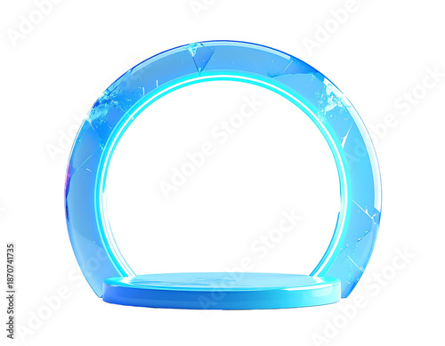 Blue glowing archway with a platform, abstract composition on black
