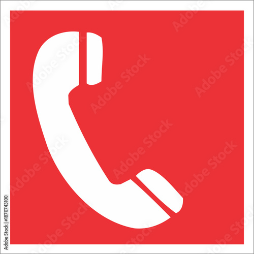 A white phone icon on a red background with a white border