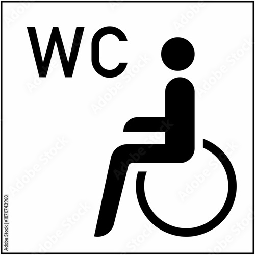 A sign indicating a wheelchair accessible restroom with a WC symbol